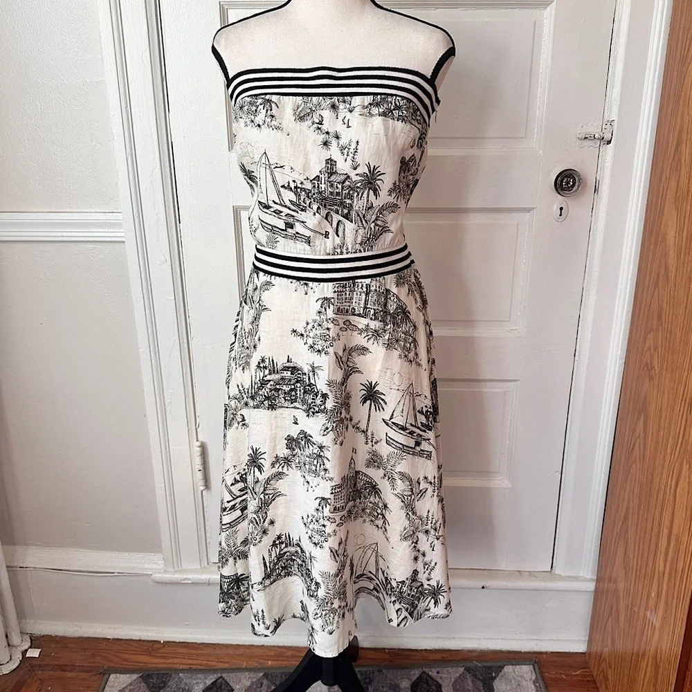 Tommy Bahama NWT Linen‎ Marceau Toile Strapless Dress Preppy Summer Sz Medium